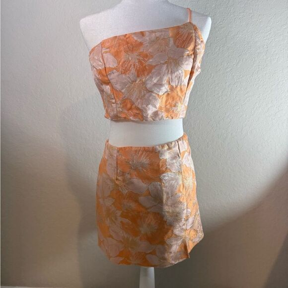Lulu's Getaway Glam Orange Floral Jacquard Two Piece Mini Dress Size L NWT - Picture 2 of 14